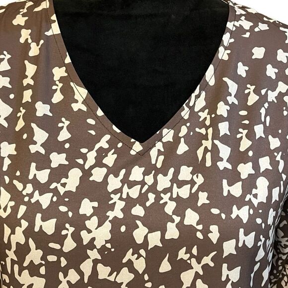 Short Sleeve Silky Slip Dress V-Neck Brown and Tan Print size Small - Picture 6 of 11